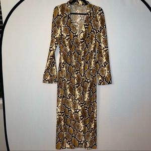 ASOS snake print maxi dress, 70s style collared long sleeve dress, size medium